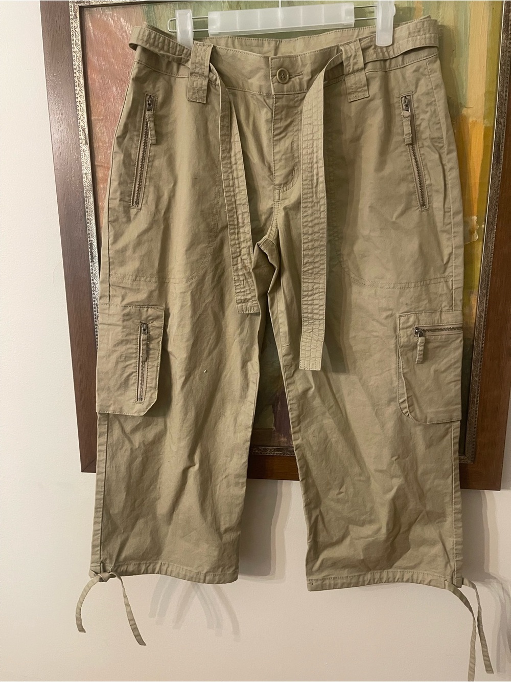 Sundance Khaki Cropped Cargo Pants with Tie Waist